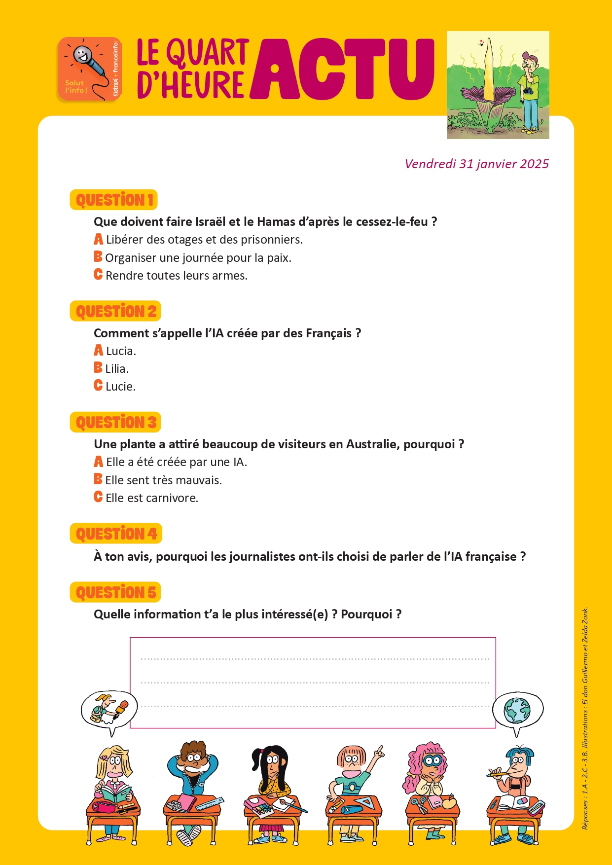 Quiz Quart d'heure Actu du 31 janvier 2025. Plante puante. Illustrations : El don Guillermo et Zelda Zonk.